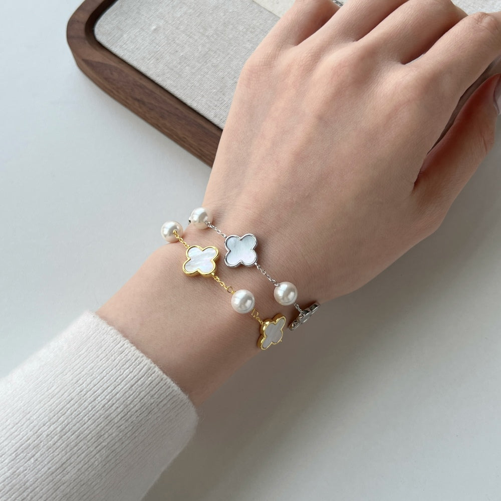 Pearl Clover Bracelet Silver