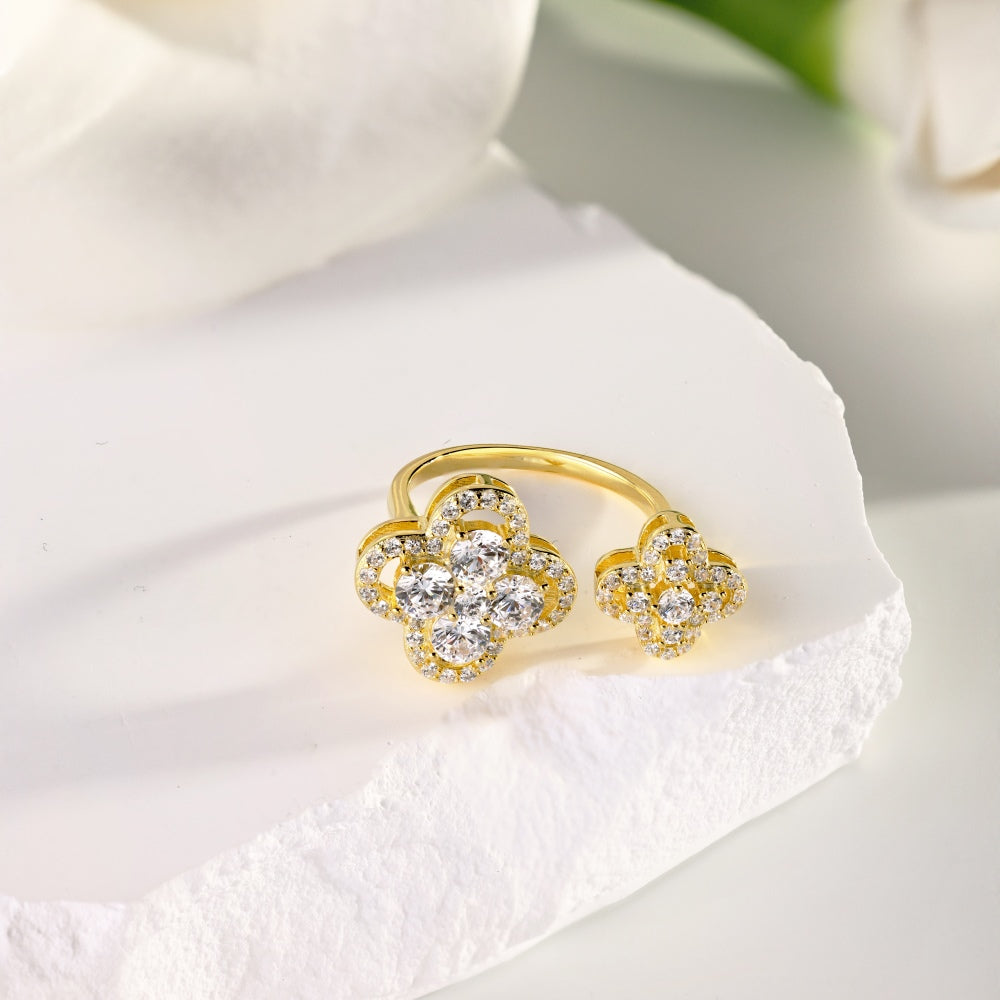 Iced Clover Gold Ring