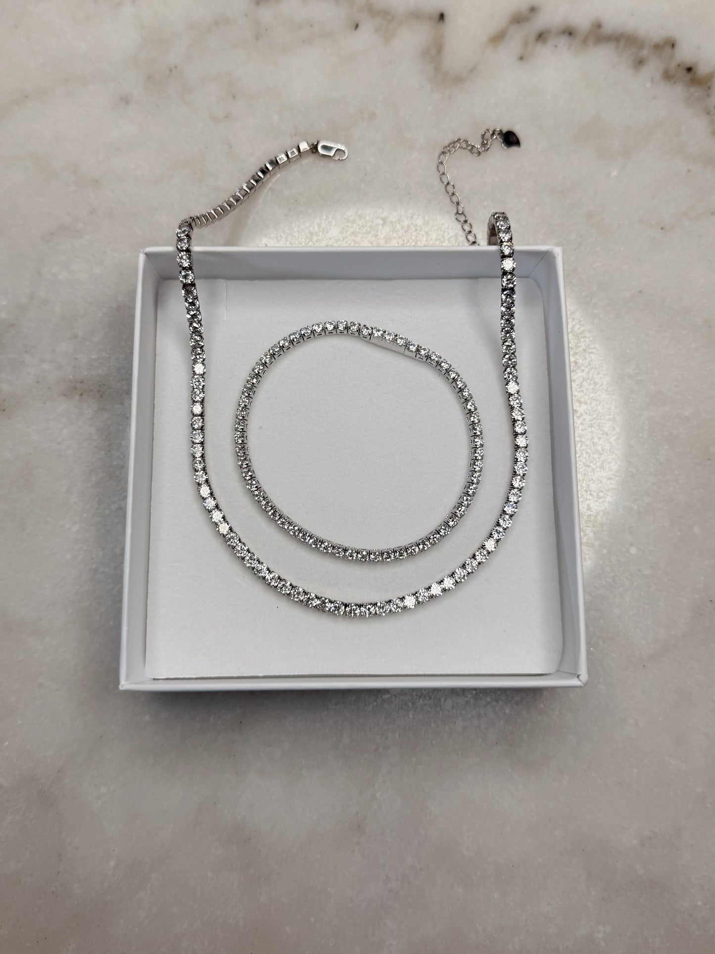 Adalyn Tennis Necklace & Silver Tennis Bracelet