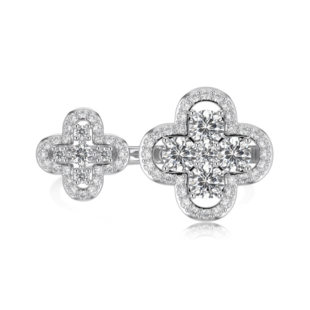 Iced Clover Silver Ring