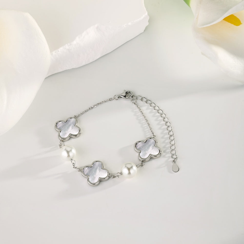 Pearl Clover Bracelet Silver