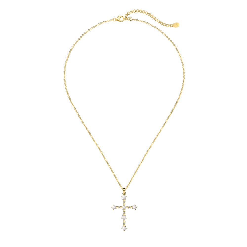 Pearl Cross and stones necklace