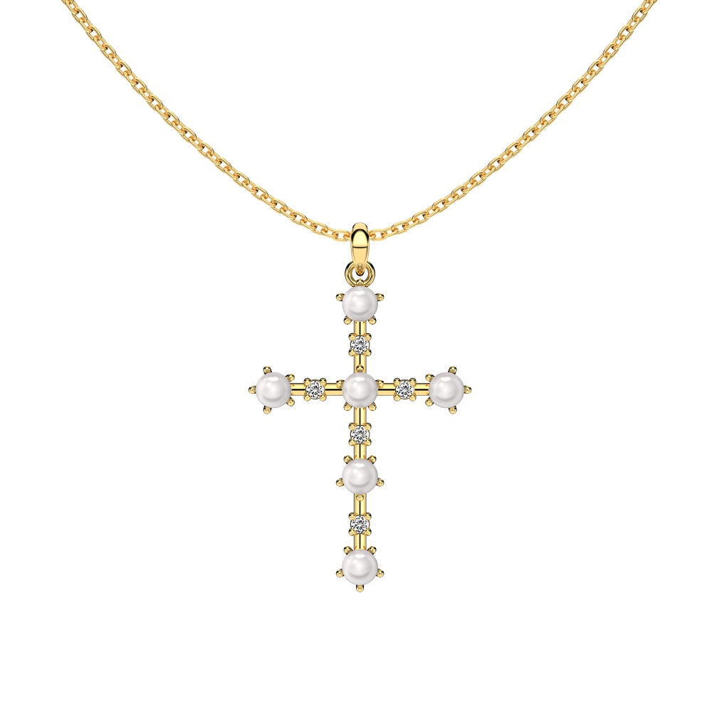 Pearl Cross and stones necklace