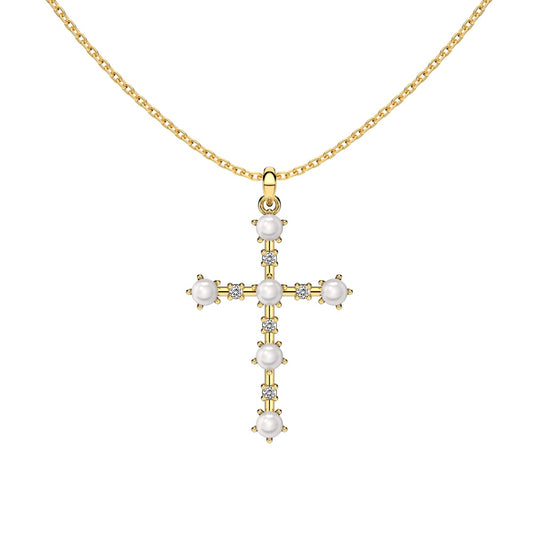 Pearl Cross and stones necklace