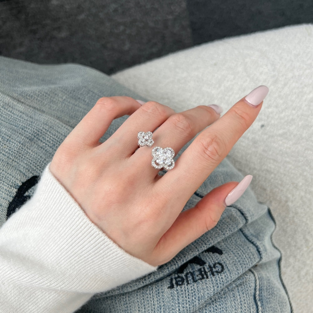 Iced Clover Silver Ring