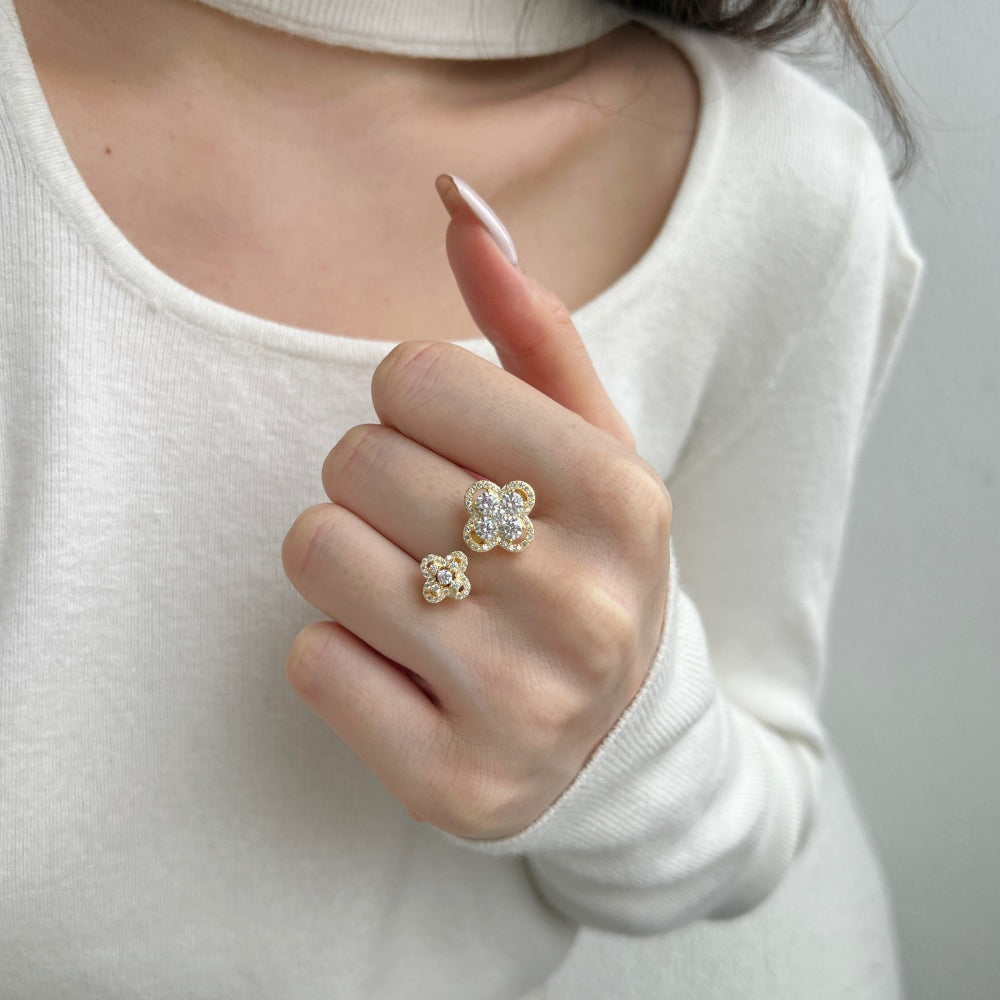 Iced Clover Gold Ring