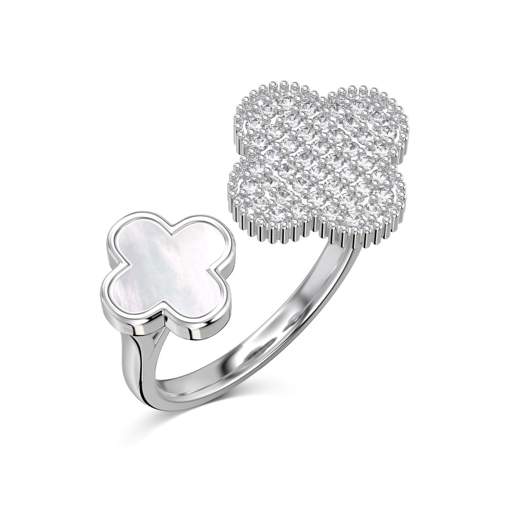 Mother of Pearl Silver Clover Ring