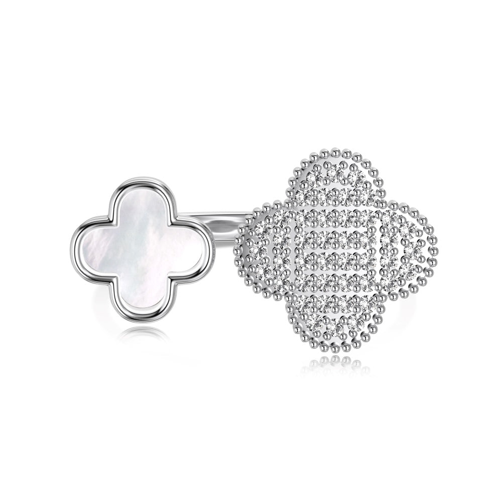 Mother of Pearl Silver Clover Ring