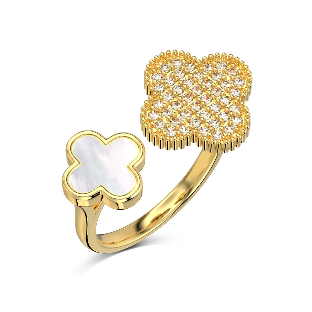 Mother of Pearl Clover Gold Ring