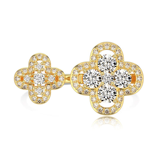 Iced Clover Gold Ring